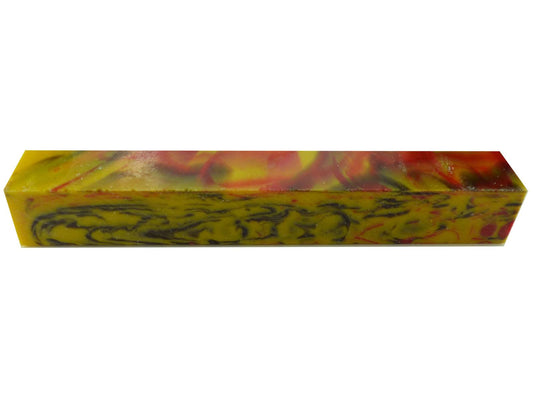 Turners' Mill Yellow/Red/Black California Kirinite Acrylic Pen Blank - 150x20x20mm (5.9x0.79x0.79"), 6x3/4x3/4"