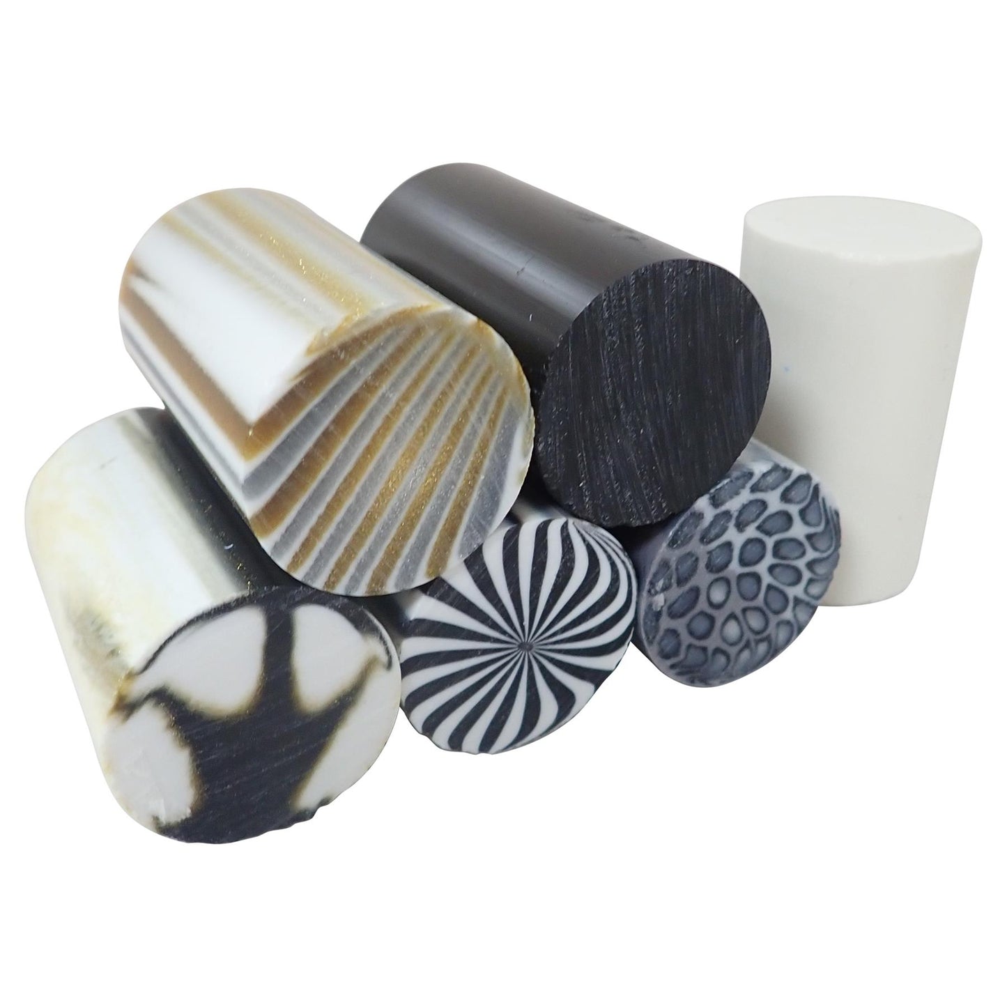 [Turners' Mill] Black / White Mixed Polyester Turning Blanks - 63.5x39x39mm, Set of 6
