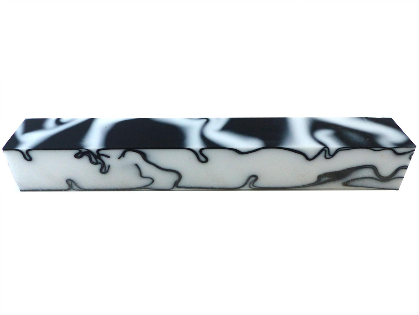 Turners' Mill Kirinite White/Black Whirl Abstract Kirinite Acrylic Pen Blank - 150x20x20mm (5.9x0.79x0.79"), 6x3/4x3/4"