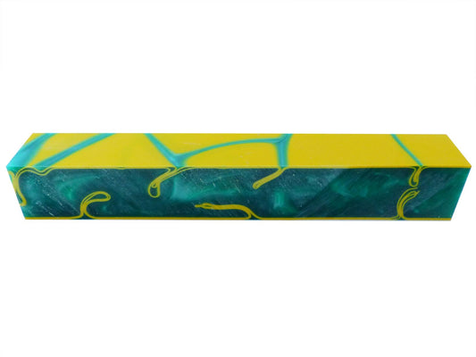 Turners' Mill Kirinite Green/Yellow Whirl Abstract Kirinite Acrylic Pen Blank - 150x20x20mm (5.9x0.79x0.79"), 6x3/4x3/4"