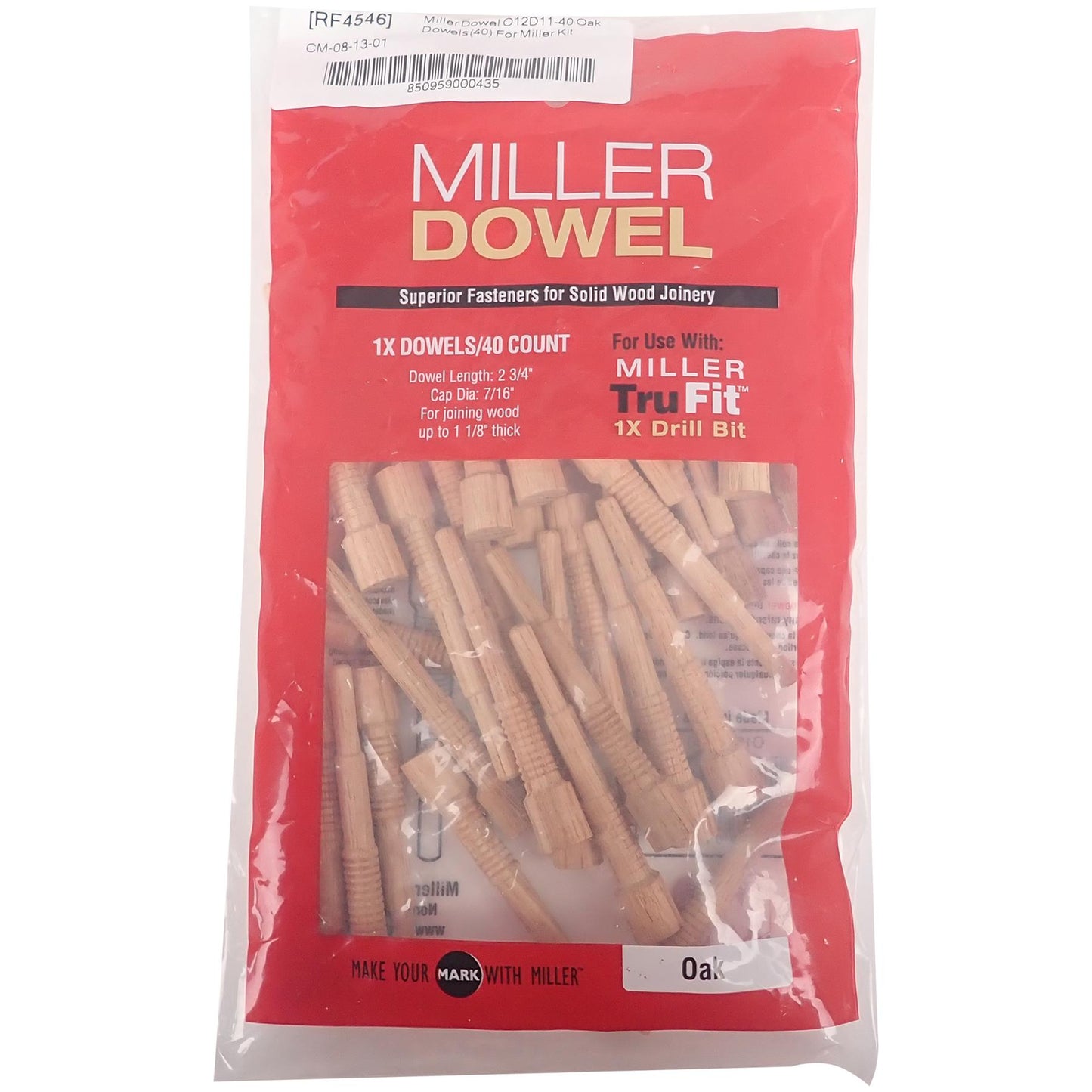 Miller Dowel O12D11-40 Oak 1x (Standard) Dowels (Pack of 40)