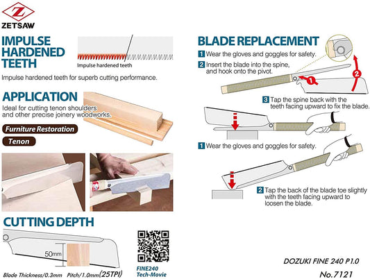 Zetsaw Dozuki Fine Pull Saw - 240x0.3mm