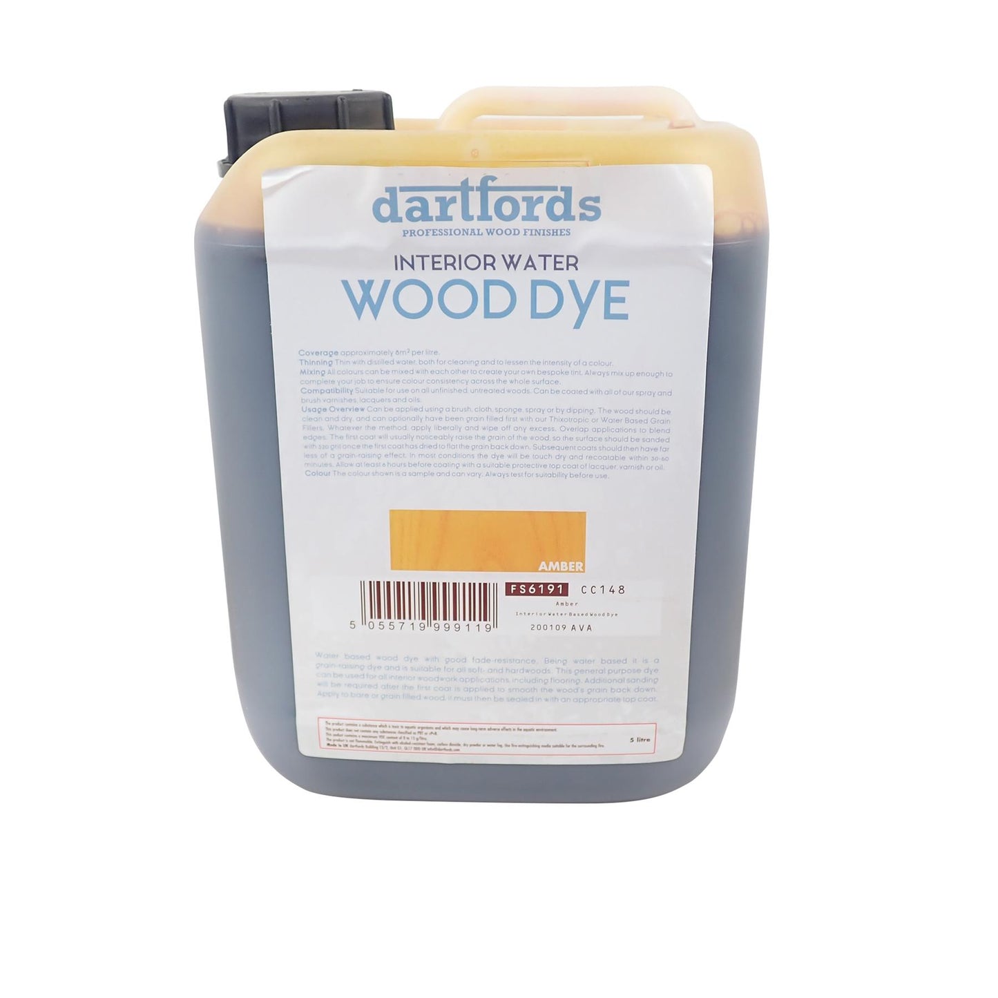 dartfords Amber Interior Water Based Wood Dye - 5 litre Jerrycan