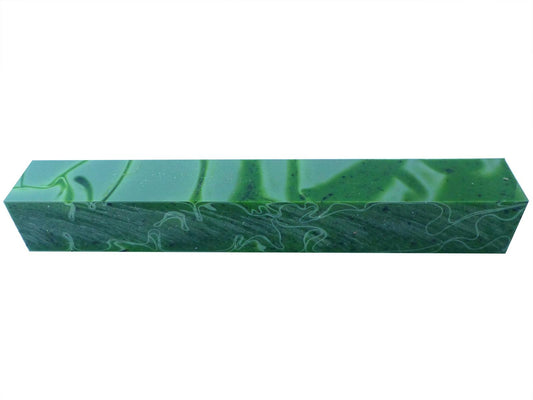 Turners' Mill Kirinite Pepper Jade Green/White Whirl Abstract Kirinite Acrylic Pen Blank - 150x20x20mm (5.9x0.79x0.79"), 6x3/4x3/4"