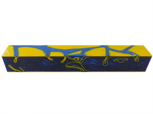 Turners' Mill Kirinite Royal Pearl Blue/Yellow Abstract Kirinite Acrylic Pen Blank - 150x20x20mm (5.9x0.79x0.79"), 6x3/4x3/4"