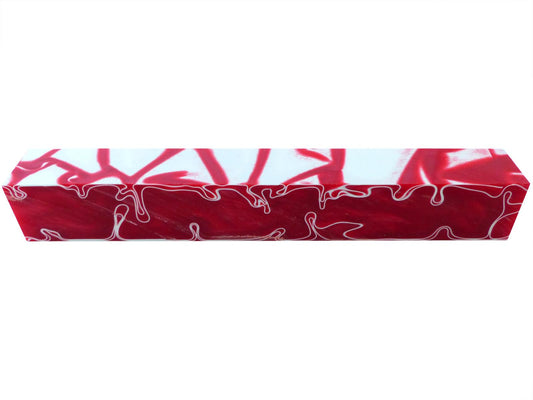 Turners' Mill Kirinite Strawberries and Cream White/Red Abstract Kirinite Acrylic Pen Blank - 150x20x20mm (5.9x0.79x0.79"), 6x3/4x3/4"