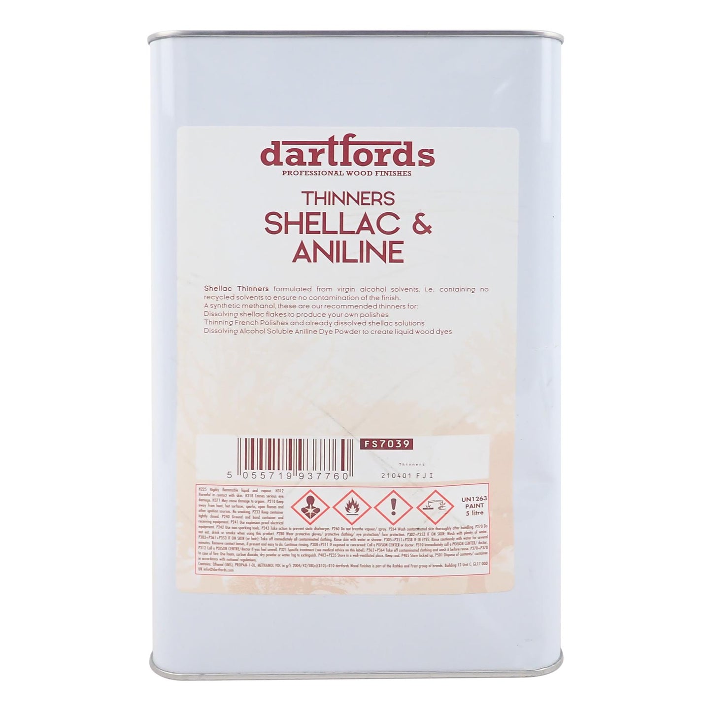 dartfords Shellac and Aniline Thinners - 5 litre Jerrycan
