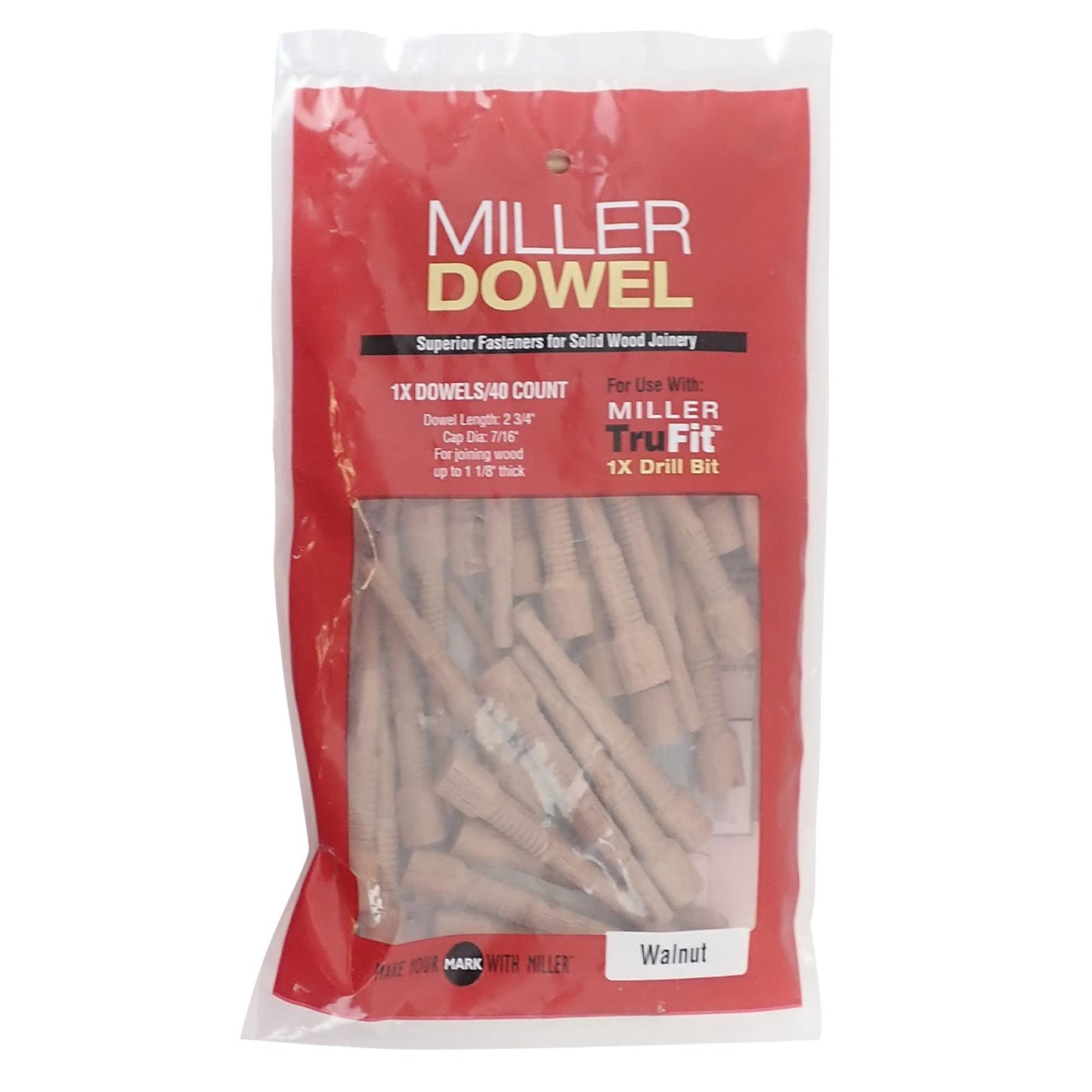 Miller Dowel W12D11-40 Walnut 1x (Standard) Dowels (Pack of 40)