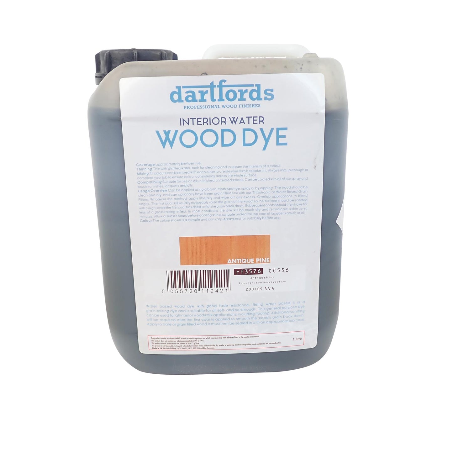 dartfords Antique Pine Interior Water Based Wood Dye - 5 litre Jerrycan